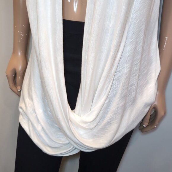 J MODE Draped Blouse Short Sleeve Crossover Semi Sheer Shawl Collar Plus Size - Picture 4 of 11